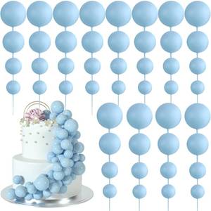 lot 45104 image: BOUBONI 48 Pcs Balls Cake Topper Decorations Balloon Cupcake Toppers Foam Cake Topper Balls Cake Balls Decorations for Birthday Party Wedding Anniversary Cake Decorating (Light Blue) - Retail $9