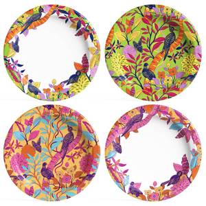 lot 45107 image: MUCHII 10 Inch Paper Plates 120 Count, Floral Bird Design Disposable floral Plates for Thanksgiving Day, Wedding, Party, Dinner, Holiday - 4 Vintage Colors (30 Each) - Retail $17