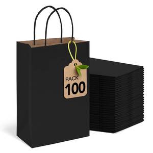 lot 45111 image: MESHA Black Gift Bags 5.25x3.75x8 Inch Small Kraft Paper Bags with Handles Bulk,100 Pack for Small Business,Wedding Party Favor - Retail $24