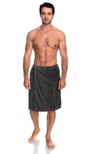 lot 45119 image: TowelSelections Mens Cotton Shower Wrap Adjustable Terry Velour Spa Bath Towel Wrap Sauna Gym Towels for Men Large-X-Large Smoked Pearl - Retail $26