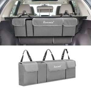 lot 45122 image: Car Trunk Organizer and Storage, Backseat Hanging Organizer for SUV, Truck, MPV, Waterproof, Collapsible Cargo Storage Bag with 4 Pockets, Car Interior Accessories (Gray) - Retail $19