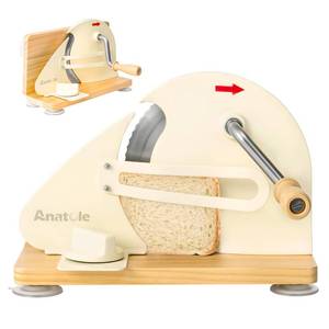 lot 45128 image: Anatole Foldable Manual Bread Slicer for Homemade Sourdough Bread with Engraved Scale Line Bread Guide Hand Crank Bread Cutter with Adjustable Thickness Stainless Steel Blade 6 Suction Cups - Retail $76