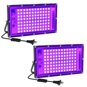lot 45129 image: Elwoks 100W LED Black Light 2 Pack, Black Lights for Glow Party, Ultra Thin Black Lights Flood Lights with OnOff Switch, Glow in The Dark, for Party, Halloween, Body Painting - Retail $26