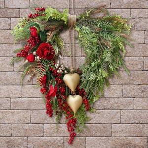 lot 61752 image: Suncalla Vintage Spring Wreath 14 Heart Wreath with 3D Heart Ornaments for Front Door 24 Long Window Porch Home Wedding Festival Celebration Wall Decorations - Retail $34
