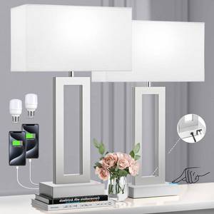 lot 61754 image: Seealle 22 Tall Bedroom Lamps for Living Room - Touch Brushed Nickel Bedside Lamps with USB CA, 3 Way Dimmable Lamp for Nightstand, Modern Night Stands Lamps for End Tables(White&Silver) - Retail $70