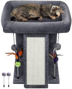 lot 61759 image: TWDEPART Cat Tree Tower with Cat Scratching Post for Indoor Cats, Activity Centre Climbing Tree with Scratching Board and Playful Toy Balls, Grey - Retail $21