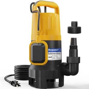 lot 61760 image: Acquaer 1.2HP Sump Pump 5722GPH Submersible Pump with Automatic Float Switch, CleanDirty Water Removal for Basement, Hot Tub, Pools, Garden Pond - Retail $99