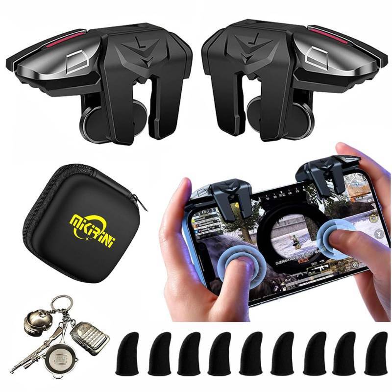 lot 29380 image: Mikirini 13 in 1 Mobile Gaming Combo Kits, L2R2 4 Triggers Cell Phone Controller for iPhonesAndroid Phones, compatible with PUBGFortniteeCall of DutyKnives OutApex Legends Mobile - Retail $17