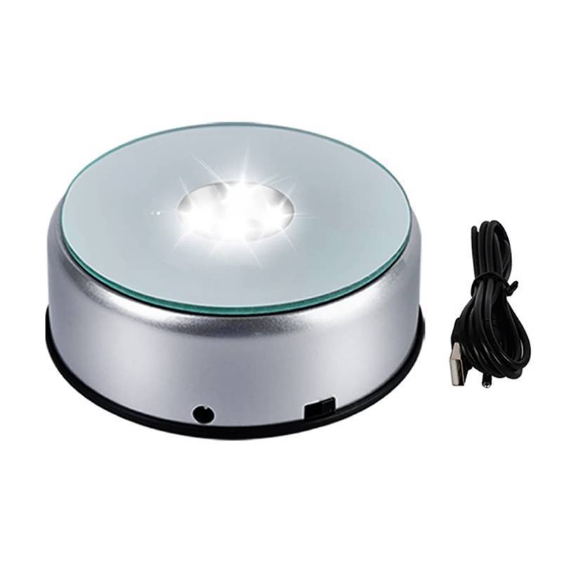 lot 41890 image: PHMOOJ 5 LED Display Base for Crystals Glass Art,White Light Rotating Crystal Display Base Stand,Cup Display Stand Turner for Tumbler Cups - Retail $14