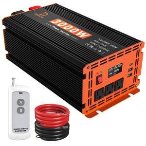 lot 17014 image: 3000W Power Inverter 12V DC to 110V120V AC Converter for RVTruckBoatCampingOff-Grid Solar Car Power Inverter Peak Power 6000W with 3 AC Outlets,USB & Type-C Port, Remote Controller & LCD Screen - Retail $160