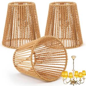 lot 22100 image: Riakrum 3 Pcs Chandelier Lamp Shades Set Small Lamp Shade for Pendant Wall Ceiling Lights Candle Bulbs Clip on Fitter Lampshade (Rattan,Brown) - Retail $18