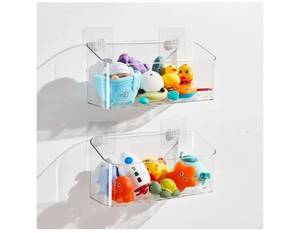 lot 22117 image: Bath Toy Storage Holder for Bathtub, Clear Bath Toy Organizer Large Capacity Bathtub Toy Storage Shower Caddy for Bathroom (2 Large) - Retail $32