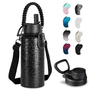 lot 22123 image: KXIAOCHEN 32 oz Insulated Water Bottle With Strap, Cold For 48 Hrs Leak Proof, Triple Wall Stainless Steel Sports Water Bottle With Straw And Spout Lid For Gym Hiking Travel - Retail $24