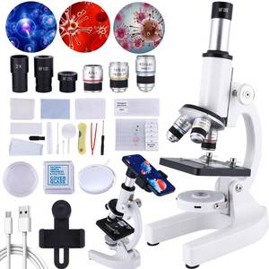 lot 22129 image: Microscope for Kids & Adults,40X-2000X Microscope with Phone Adapter & Slides Set,Suitable for Students School Lab and Home Education - Retail $70