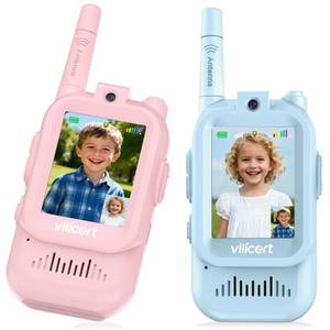 lot 22137 image: vilicert Video Walkie Talkie Toys for Age 3-12 Boys Girls, 2 Pack Walkie Talkies with Screen, Long Range 2 Way Radio with 4 Voice Effects, Christmas Birthday Gifts for Kids Indoor Outdoor Camping - Retail $28