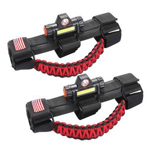 lot 22142 image: sukemichi Handles Grab Roll Bar Grab Handles with Light for Jeep Wrangler Accessories TJ JK JL YJ Unlimited Rubicon Sahara 2 Door 4 Door Jeep Gladiator JT, Rechargeable Dome Light, Red, 2 Pack - Retail $28