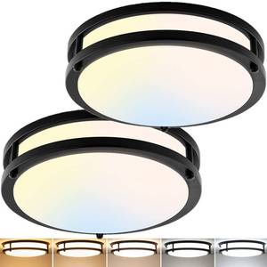 lot 22145 image: 2-Pack 10Inch 30W LED Flush Mount Ceiling Light Fixtures Black, Ultra Bright 3200LM Dimmable Ceiling Lights, 5CCT 2700K 3000K 4000K 5000K 6500K, Ceiling Lamps for Kitchen Hallway Bedroom Bathroom - Retail $31