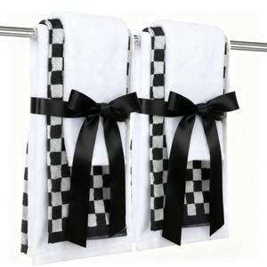 lot 22152 image: Hillsuren 6 Pcs Checkered Hand Towels Set of 6 Black and White Cotton Decorative Towels for Bathroom Kitchen Decor Soft and Absorbent 4 Hand Cloths and 2 Washcloths for Gym Spa Accessories - Retail $27