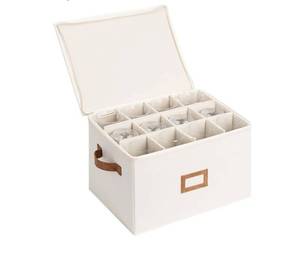 lot 22156 image: StorageWorks Stemware Storage Cases, Hard Shell Wine Glass Storage Box with Dividers for Glassware, Crystal, and China Holds 12 Standard Size Wine Glasses, 1 Pack, Beige - Retail $25