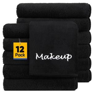 lot 22159 image: UNIMADE Makeup Remover Cloth, 12 Pack Black Facial Wash Cloths, Soft Coral Fleece Microfiber Towels for Face, Hand, and Bathroom(13 x 13) - Retail $15