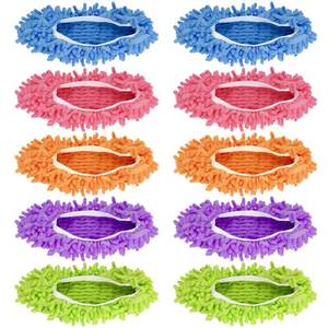 lot 22162 image: Decorniqu 5 Pairs Large Mop Slippers for Floor Cleaning Supplies 10 PCS Washable Microfiber Mop Socks Reusable Mopping Slippers - Retail $14