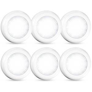 lot 22168 image: Tap Light 6 Pack Portable LED Puck Touch Night Lights - Battery Operated Under Cabinet Lighting for Kitchen, Closet, Classroom, Indoor & Outdoor - Retail $10