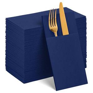 lot 22744 image: Navy Blue Linen-Feel Paper Napkins with Built-in Flatware Pocket, Graduation Pocket Linen Napkins Prefolded Cloth Like Paper Napkin Bulk for Silverware Birthday Bathroom Celebration Party - Retail $19