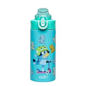 lot 22745 image: Zak Designs Bluey Sage Kids Water Bottle For School or Travel, 14oz Stainless Steel Water Bottle With Straw, Handle, and Leak-Proof, Pop-Up Spout Cover (Bluey & Bingo) - Retail $16