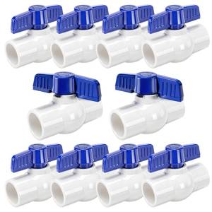 lot 22751 image: TAOKIHAI 10 Pack 34 PVC Ball Valve Slip, PVC Water Pipe Shut Off Valves 34inch with Double Socket Full Flow Port, T Handle SCH40 Plastic Control Valve for Swimming Pool, Irrigation, Sewage Pipes - Retail $20