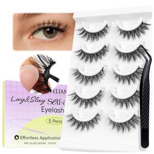 lot 29903 image: BEYELIAN Self Adhesive Eyelashes Natural Look, Pre Glued Wispy False Lashes No Glue Required, Faux Mink Eyelashes 5 Pairs ZCV-156 - Retail $10
