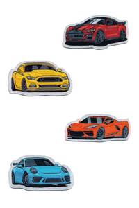 lot 29905 image: Sports Cars Iron-On Patch Set (3 pcs, 3.1 x 1.6) Colorful Embroidered Vehicle Patches for Kids Clothes, Backpacks & Jackets DIY Applique, Iron On & Sew On - Retail $9