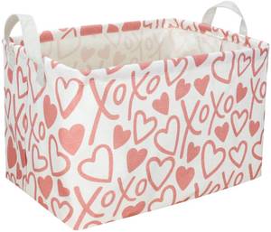 lot 29919 image: Sanjiaofen Rectangular Kids Storage Basket With Handles - Heart Organizer, Cute Bin for Girls Room Decor, Toys, Books, Gifts (XOXO Heart) - Retail $7