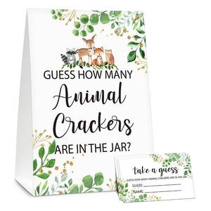 lot 29927 image: DETIHO Woodland Guess How Many Animal Crackers Are In The Jar Baby shower Game Cards,Jungle Safari Theme Baby Shower Games-1 Sign And 50 Cards- Baby shower Party Decoration Supplies-C09 - Retail $10
