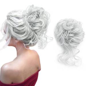 lot 29930 image: KETHBE Messy Bun Hair Piece Tousled Updo Hair Buns Extension Elastic Hair Band Hair Pieces Curly Hair Bun Scrunchie For Women (Light Silver Grey) - Retail $10