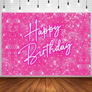 lot 29940 image: InMemory Shiny Pink Happy Birthday Backdrop for Lady Girls Women Princess Theme Party Decorations Neon Birthday Banner Glitter Photo Booth Studio Props Photography Background 6x4ft - Retail $12