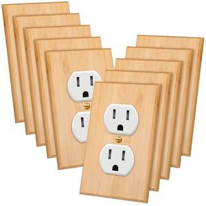 lot 29944 image: Pinkunn 10 Pieces Solid Wood Light Switch Plate Outlet Covers Bamboo Wooden Decorative Wall Plate for Home Bedroom Kitchen(Light Oak,Double Hole) - Retail $22