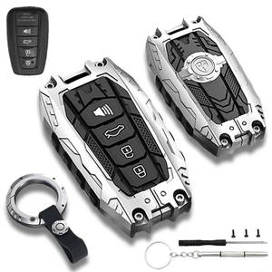 lot 29949 image: Zinc Alloy Heavy Duty Key Fob Cover for Toyota 2019-2025 Venza, Land Cruiser, Fortuner, Grand Highlander, Corolla Cross, Hilux, Tundra, RAV4, Prius & Camry, 4-Button Key Case(Silver) - Retail $20
