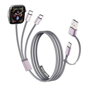lot 29960 image: Travel Essentials for Apple Watch Charger, Multi Charging Cable for iPhone Charger, 3 in 2 USB C Cable Cord Compatible with iPhone 17-15 SeriesWatch Ultra10-1Galaxy S25-20, iPad (Grey, 4FT) - Retail $9