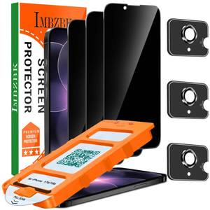 lot 29964 image: IMBZBK Auto-Dust Removal 3 Pack Privacy Screen Protector for iPhone 17e  iPhone 16e Anti Spy Private Accessories, Case Friendly Film, Military Grade Tempered Glass 3 Camera Lens Protector - Retail $7