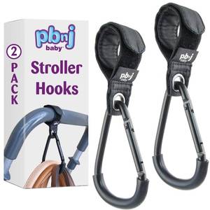 lot 29968 image: Stroller Hooks for Hanging Diaper Bags - Mommy Stroller Clip and Stroller Accessories Organizer Hook - Large Carabiner Clips for Mom Purse Shopping Grocery Bag and Accessory - (2 Pack) (Clips) - Retail $10