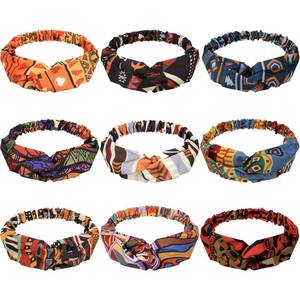 lot 29971 image: Syhood 9 Pcs African Headbands for Black Women Boho Knotted Headband Assorted Stretch Head Wraps African Cross Elastic Hair Wraps for Outdoor Sport Yoga Running Hair Accessories - Retail $9
