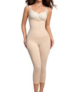 lot 29973 image: Takusun Women Open Bust Bodysuit Seamless Tummy Control Full Body Shaper Shapewear Capri Butt Lifter Thigh Slimmer - Retail $28