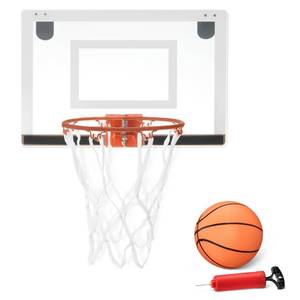 lot 29980 image: Amazon Basics Mini Indoor Basketball Hoop, Over The Door Backboard and Rim, Includes 5-inch PVC Basketball and Pump, 18 x 12 - Retail $32