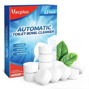 lot 31676 image: Vacplus Toilet Bowl Cleaner Tablets 12 PACK, Automatic Toilet Bowl Cleaners with Bleach for Deodorizing and Descaling, Bathroom Cleaner Against Tough Stains - Retail $10