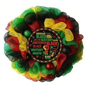 lot 31678 image: Solsew Black History Month Door Decor 13.78 Inch Black History Wreath for Front Door African American Hanging Sign Heritages Festival Wall Hanger for Home Office Porch Indoor Outdoor Party Decor - Retail $24