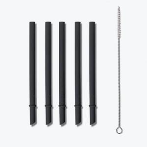 lot 31683 image: Avanchy Reusable Silicone Straws for Toddlers & Kids - 5 pcs Flexible Short Drink 5 Straws, BPA free, Baby Cup-Flexible Safe Fun Cute Thin for Chewing with Bendable Brush (Black) - Retail $10