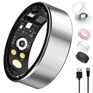 lot 31686 image: Smart Ring for Women Men, Health Tracker with Heart RateBlood OxygenBlood PressureSleep MonitorStep Counting, IP68 Waterproof Fitness Ring, No App Fees for iPhone & Android (Silver, 13#) - Retail $40