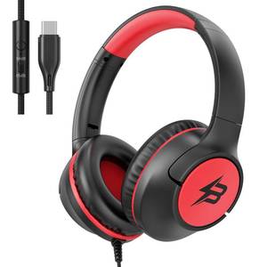 lot 31688 image: Kids Headphones Wired with USB C Plug, 8594 dB Volume Limit Foldable USB Type C Headphones for Kids Boys Girls, Plug in Headphones Corded Over Ear Wired Headphones for SchoolTabletTravel, Black Red - Retail $14