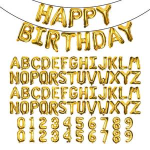 lot 31705 image:  16 Gold Letter Number Balloons, Happy Birthday A-Z 0-9, Foil Mylar Aluminum Hanging Alphabet for Graduation New Year eve Birthday Party Decorations - Retail $17