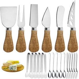 lot 31708 image: Charcuterie Board Accessories Set - Stainless Steel Spreader Knives with Wooden Handles, Mini Serving Tongs, Spoons & Forks for Parties, Weddings & Holidays - Retail $13